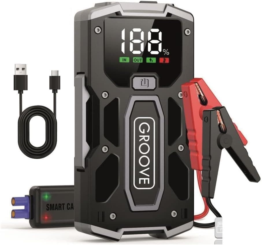 Groove M01 18200Mah 2000A Tepe Akımı Akü Takviye Cihazı Taşınabilir Jump Starter (Powerbank+Led Lamba+Lcd Ekran) Benzinl