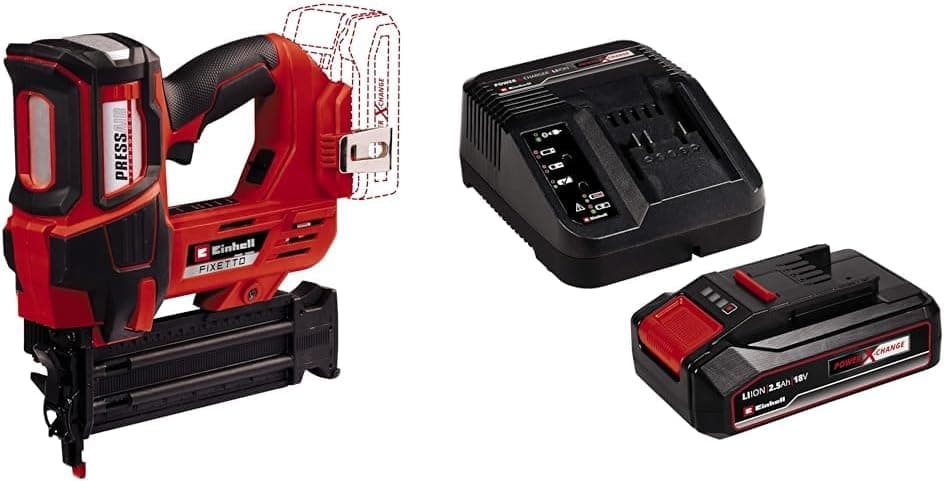 Einhell FIXETTO 18/50 N - Solo, Akülü Çivi Çakma Makinesi ve Einhell 18V 2,5 Ah PXC Starter Kit (Başlangıç Seti)