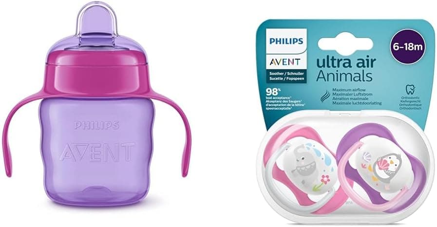 Philips Avent SCF551/03 Eğitici Damlatmaz Bardak - Kız, 6 ay+ 7oz/200ml & SCF080/08 Ultra Air Emzik (6-18 Ay) Kız