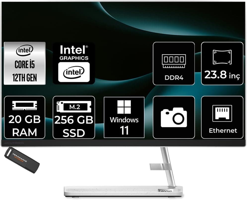 LENOVO IdeaCentre 24IAP7 i5 12450H 20GB 256GB SSD 23.8" FHD W11P Beyaz All in One Bilgisayar
