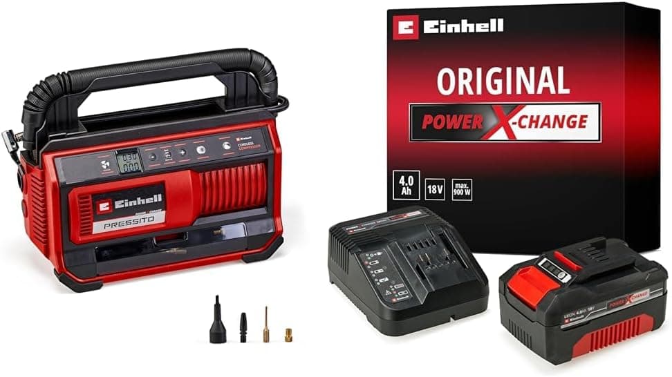 Einhell PRESSITO 18/25, Akülü Kompresör + Einhell 18V 4,0 Ah PXC Starter Kit, Akü & Şarj Cihazı