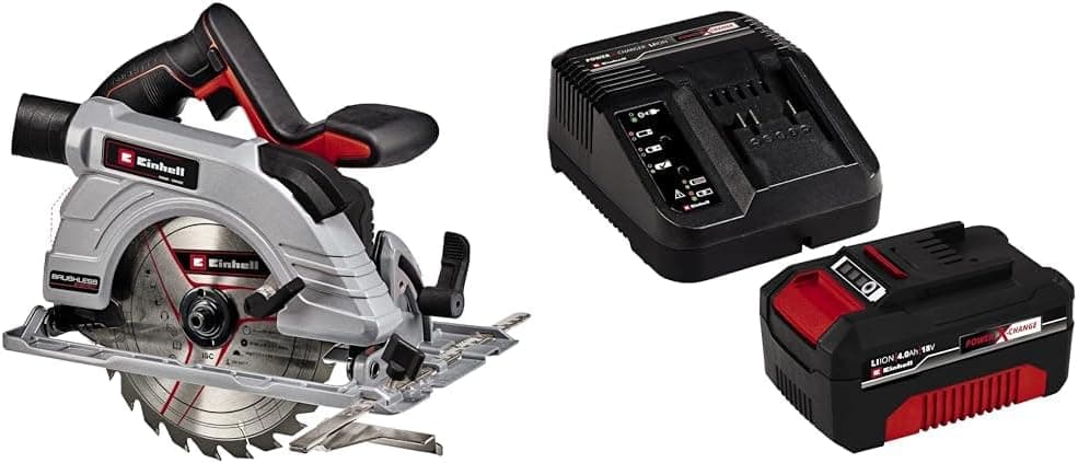 Einhell TE-CS 18/190 Li BL - Solo, Kömürsüz Akülü Daire Testere ve Einhell 18V 4,0 Ah PXC Starter Kit (Başlangıç Seti)