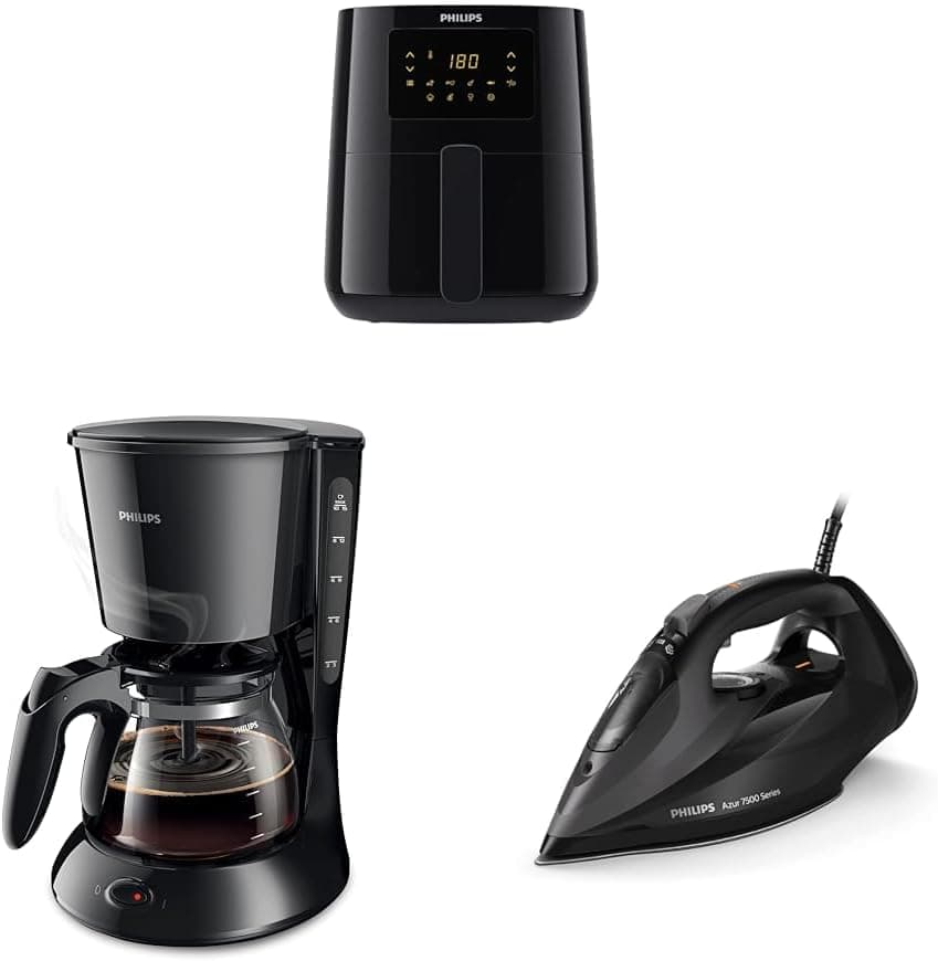 Philips HD9252/90 Airfryer Fritöz (0.8 kg, 4.1 L Kapasite), Azur DST7511/80 Buharlı Ütü ve HD7461/20 Kahve Makinesi (1.2 L Cam Sürahili)