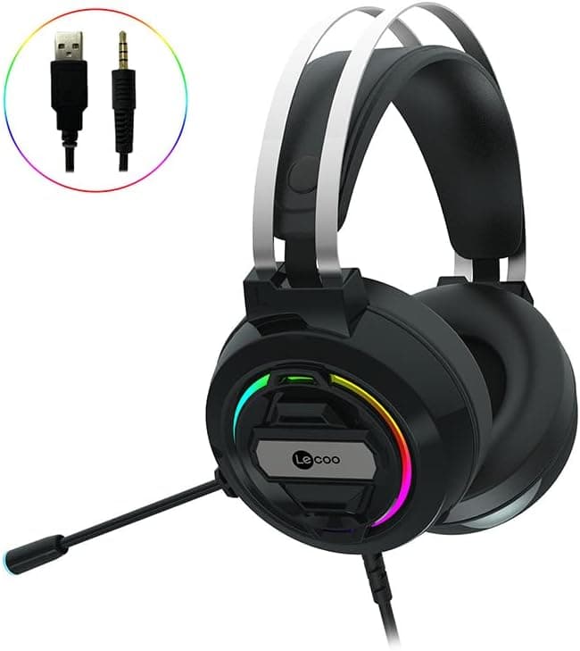Lecoo HT401 USB Kablolu Kulak Üstü RGB LED Aydınlatmalı Oyuncu Kulaklığı - Ayarlanabilir Kafa Bandı, Konforlu Kulak Yastıkları, 2.2m Kablo, 268g Gaming Kulaklık Siyah