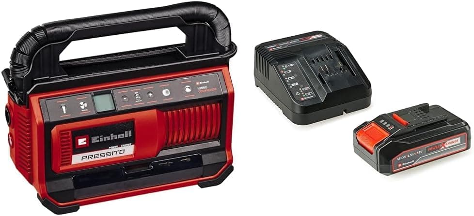 Einhell PRESSITO 18/25 Hybrid - Solo, Akülü-Elektrikli Kompresör ve Einhell 18V 2,5 Ah PXC Starter Kit (Başlangıç Seti)