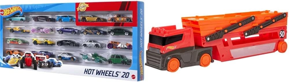 Hot Wheels Mega Tır, 3 yaş ve üzeri, GHR48+Hot Wheels Yirmili Araba Seti, 3 yaş ve üzeri, H7045