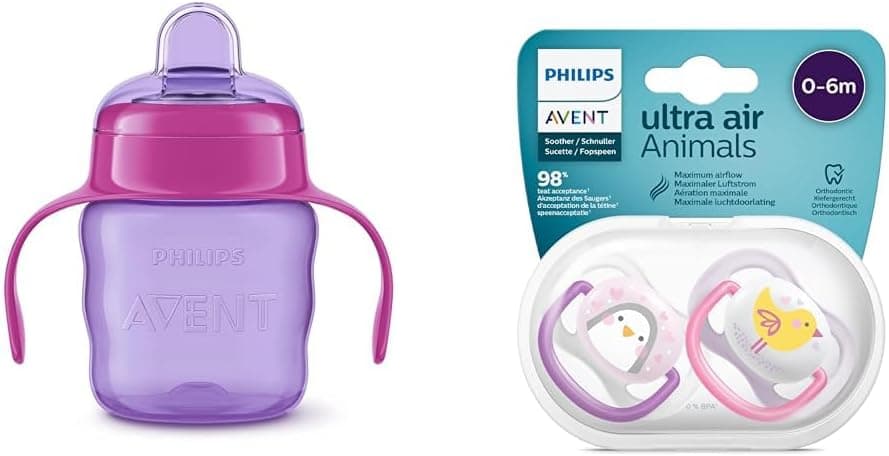 Philips Avent SCF551/03 Eğitici Damlatmaz Bardak - Kız, 6 ay+ 7oz/200ml & SCF080/06 Ultra Air Emzik (0-6 Ay) Kız