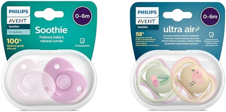 Philips Avent SCF099/22 Soothie Emzik, (0-6 Ay), 2 Parça, Pembe & SCF085/13 Ultra Air Emzik (0-6 Ay) Erkek