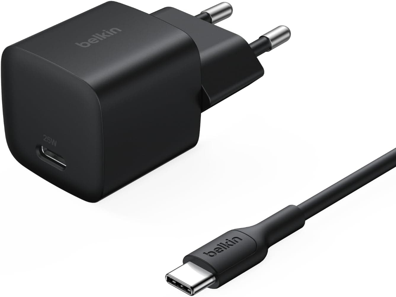 Belkin USB-C Fiş 25 W, 60 W USB-C Kablo ile (1 m), Apple iPhone 16 Serisi, iPad Pro, Samsung Galaxy S25, Nintendo Switch ve Daha Fazlası için PD 3.0 PPS Hızlı Şarj Cihaz, Siyah