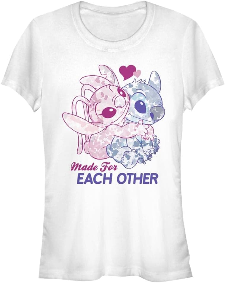 Disney Lilo & Stitch - Stitch Angel Together Bisiklet Yaka T-Shirt Tişört Kadın