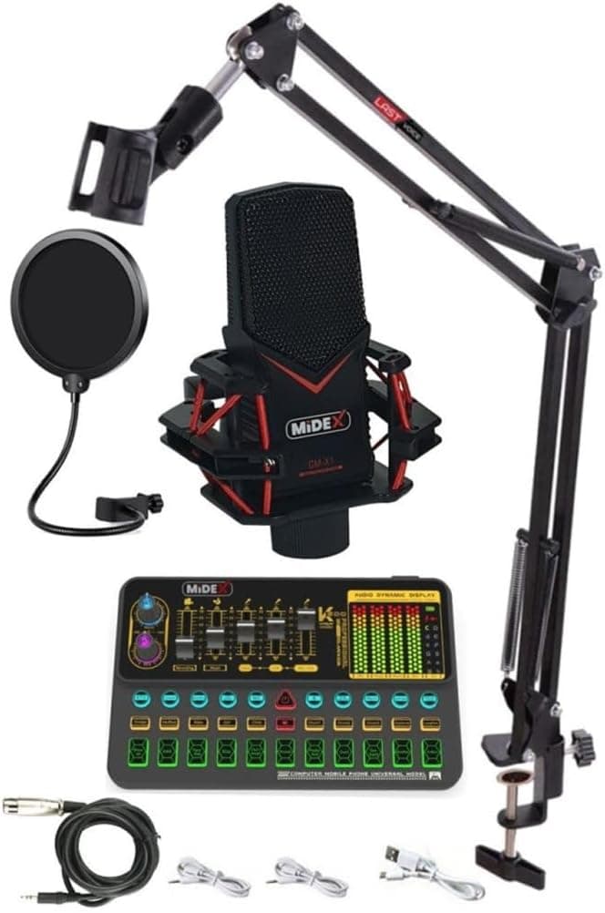 Midex GMX-1 Platinium Set Condenser Mikrofon Ses Kartı Canlı Yayın Paketi (Telefon ve PC)