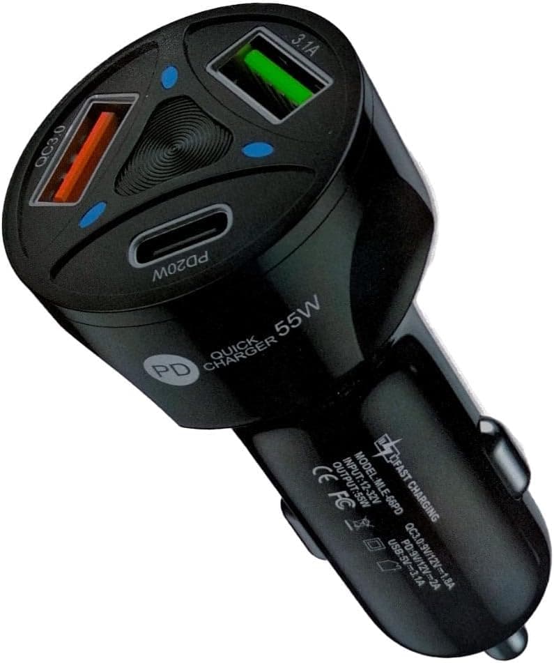 Apera BN72 55W Araç İçi Çakmaklık Hızlı Şarj Aleti PD Quick Charger 2 USB 1 Type-C Çıkış