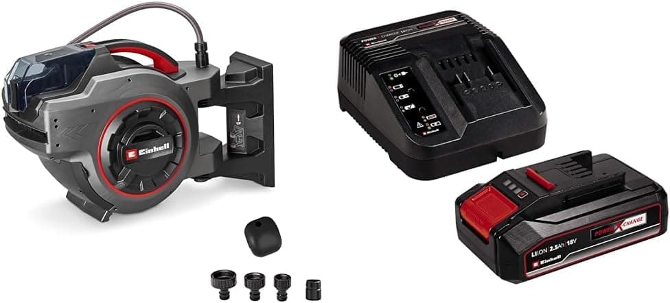 Einhell GE-HR 18/30-1 WH Li-Solo, Akülü Hortum Makarası + Einhell 18V 2,5 Ah PXC Starter Kit, Akü & Şarj Cihazı