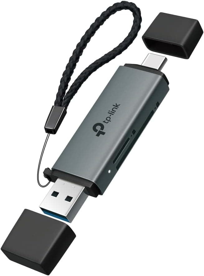TP-Link UA430D | USB 3.0 Type-C & Type-A SD/microSD Kart Okuyucu | 5 Gbps Hız, UHS-I 200 MB/s, Çift Kart Eşzamanlı Okuma/Yazma, 2TB’a Kadar Destek, Alüminyum Gövde, Tak-Çalıştır