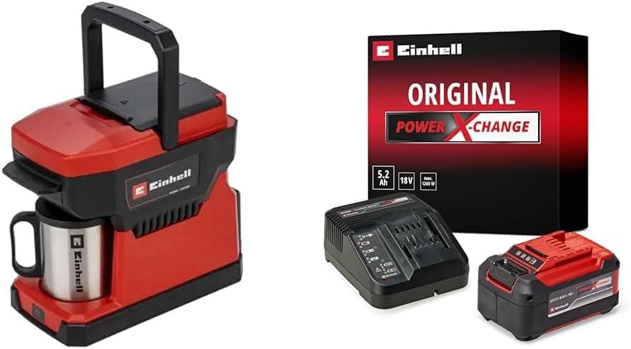 Einhell TE-CF 18 Li - Solo, Akülü Kahve Makinesi + Einhell 18V 5,2 Ah PXC Starter-Kit (Başlangıç Seti), Akü ve Şarj Cihazı