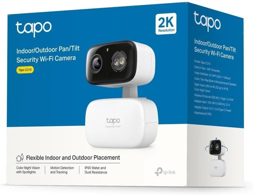 TP-Link Tapo C216 | İç ve Dış Mekan Wi-Fi Güvenlik Kamerası | 2K 3MP Netlik | 360° Pan/Tilt Hareketli | Renkli Gece Görüşü | AI Bebek Ağlaması ve Kişi Algılama | Akıllı Takip | Bulut/SD Kart Depolama