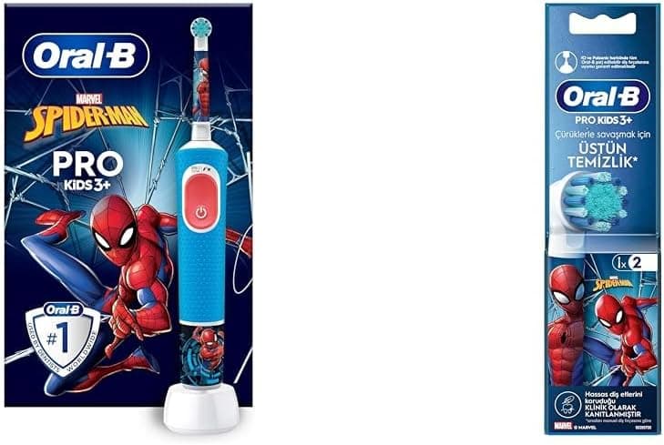 Oral-B Çocuk Şarjlı/Elektrikli Diş Fırçası Spiderman D103 + Oral-B Çocuk İçin Spiderman Şarjlı Diş Fırçası Yedek Başlığı 2 Adet
