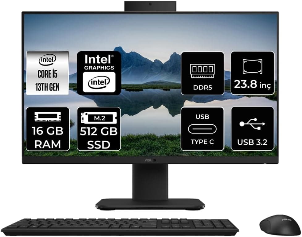 ASUS V440 i5 13420H 16GB 512GB SSD 23.8" FHD FDOS All in One Bilgisayar Siyah & USB Bellek