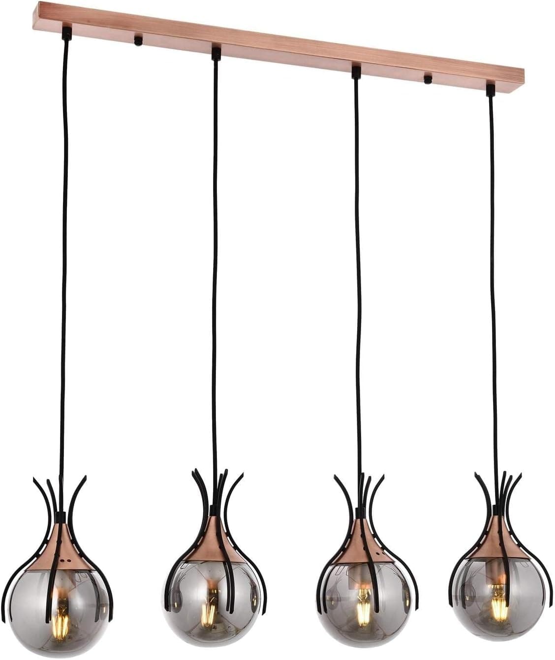 Avonni AV-60161-4Y-BSY Siyah Boyalı Modern Avize, E27, Metal, Cam, 70x13 Cm