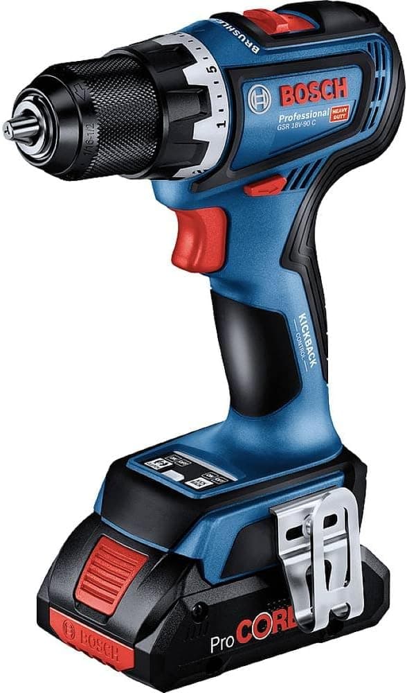Bosch Professional 18 V Sistem Akülü Matkap GSR 18V-90 C (2 x Akü 5.0 Ah, Hızlı Şarj Cihazı GAL 18V-40, 1/1 Giriş, L-BOXX), Pil ile Çalışır, Mavi