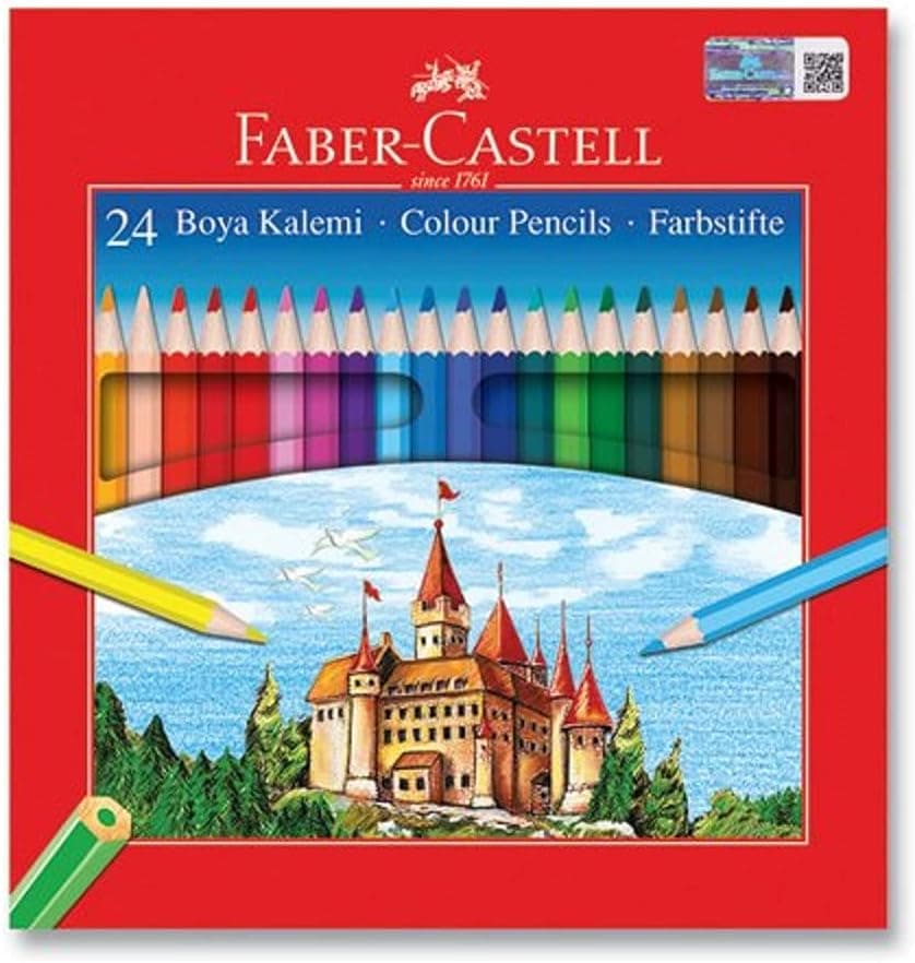 Faber-Castell Karton Kutu Boya Kalemi, 24 Renk, Yumuşak ve Canlı Renkler, Kolay Açılır, Kırılmaya Dayanıklı Uçlar, Uç Kırılmasına Karşı Dayanıklılığı Artıran Özel Yapıştırma Sistemi