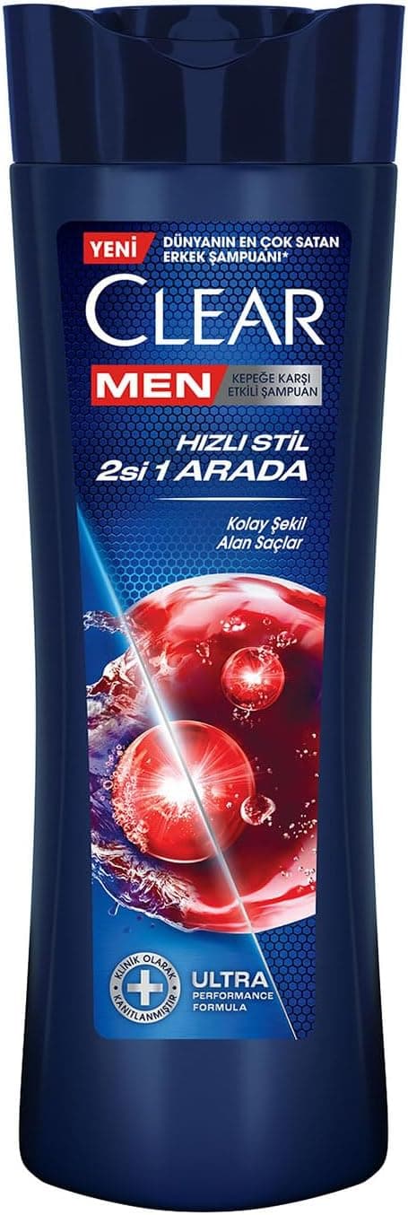 Clear Men Kepeğe Karşı Etkili Şampuan Hızlı Stil 2si 1 Arada Kolay Şekil Alan Saçlar 350 ml Mavi