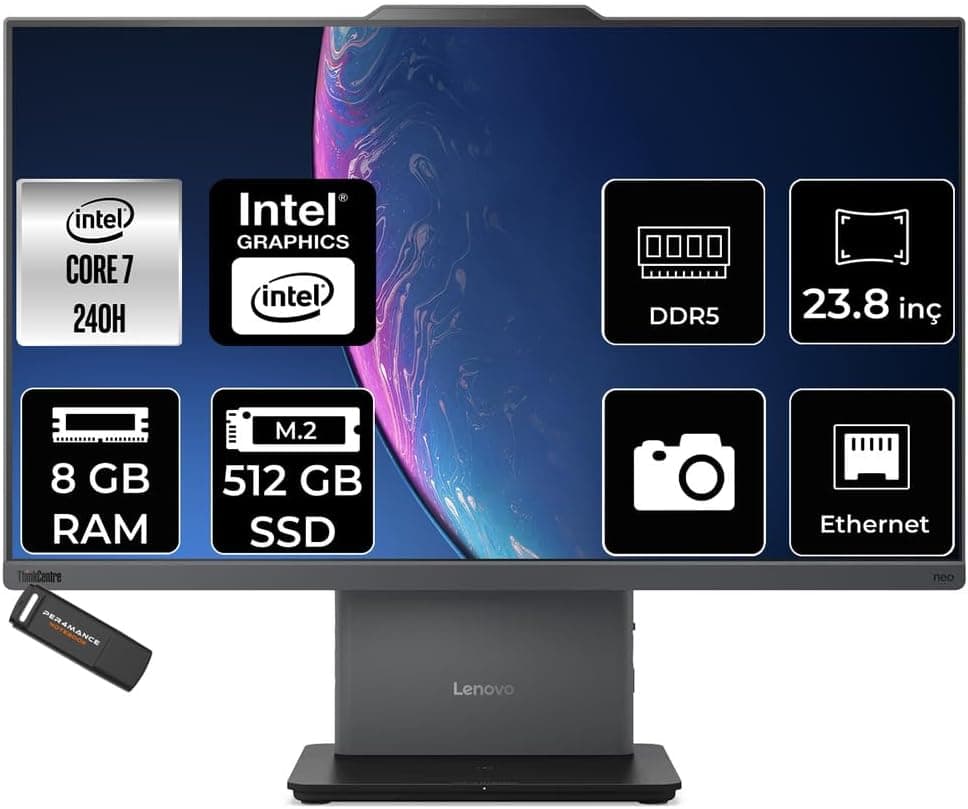 LENOVO ThinkCentre Neo 50A Intel Core 7 240H 8GB 512GB SSD 23.8" FHD FDOS All in One Bilgisayar