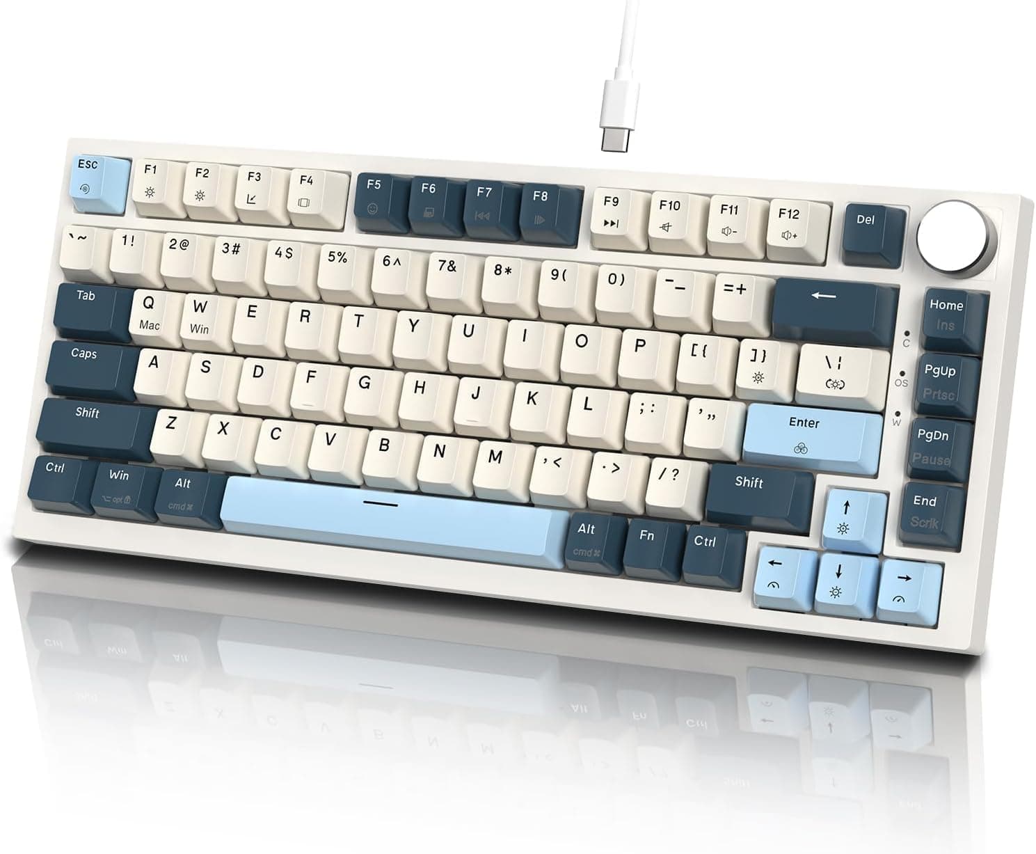 ATTACK SHARK K85 Mekanik Klavye – 75% Kompakt Tasarım, Manyetik Anahtarlar, Ayarlanabilir Tepki Süresi, RGB Işık, Döner Kontrol Tuşu, DKS/MT/TGL Destekli, PC/Mac Uyumlu - Blue
