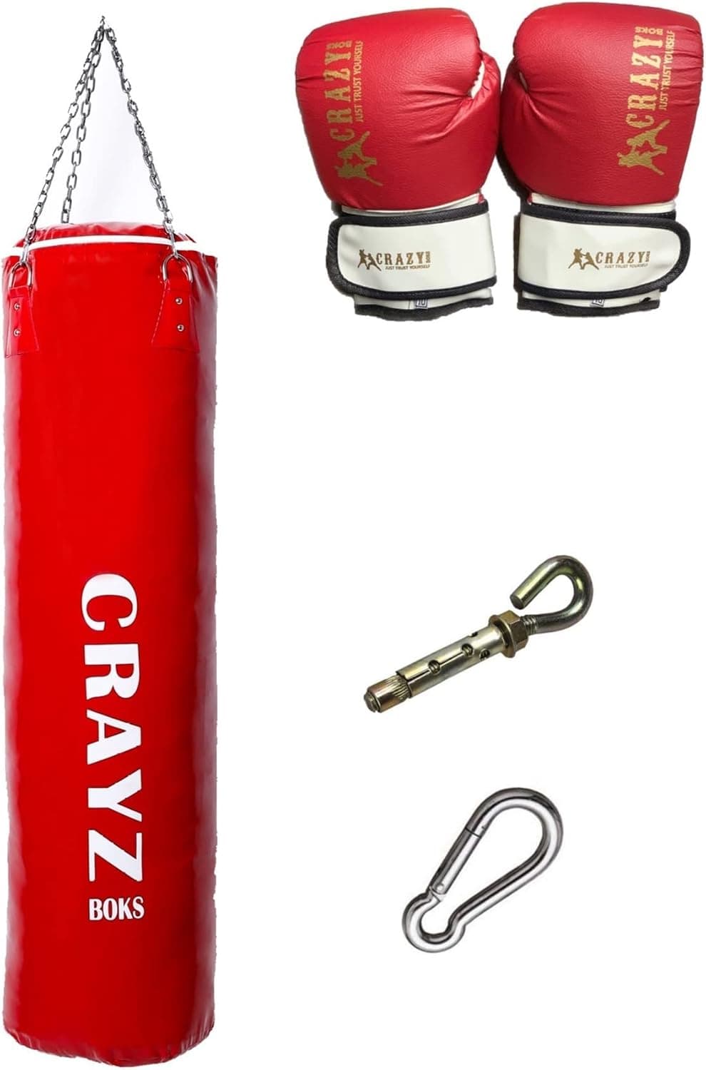Crayz Boks Kum Torbası Boks Eldiveni Set Orta Boy 100X30 Askı Aparatı (Kırmızı)