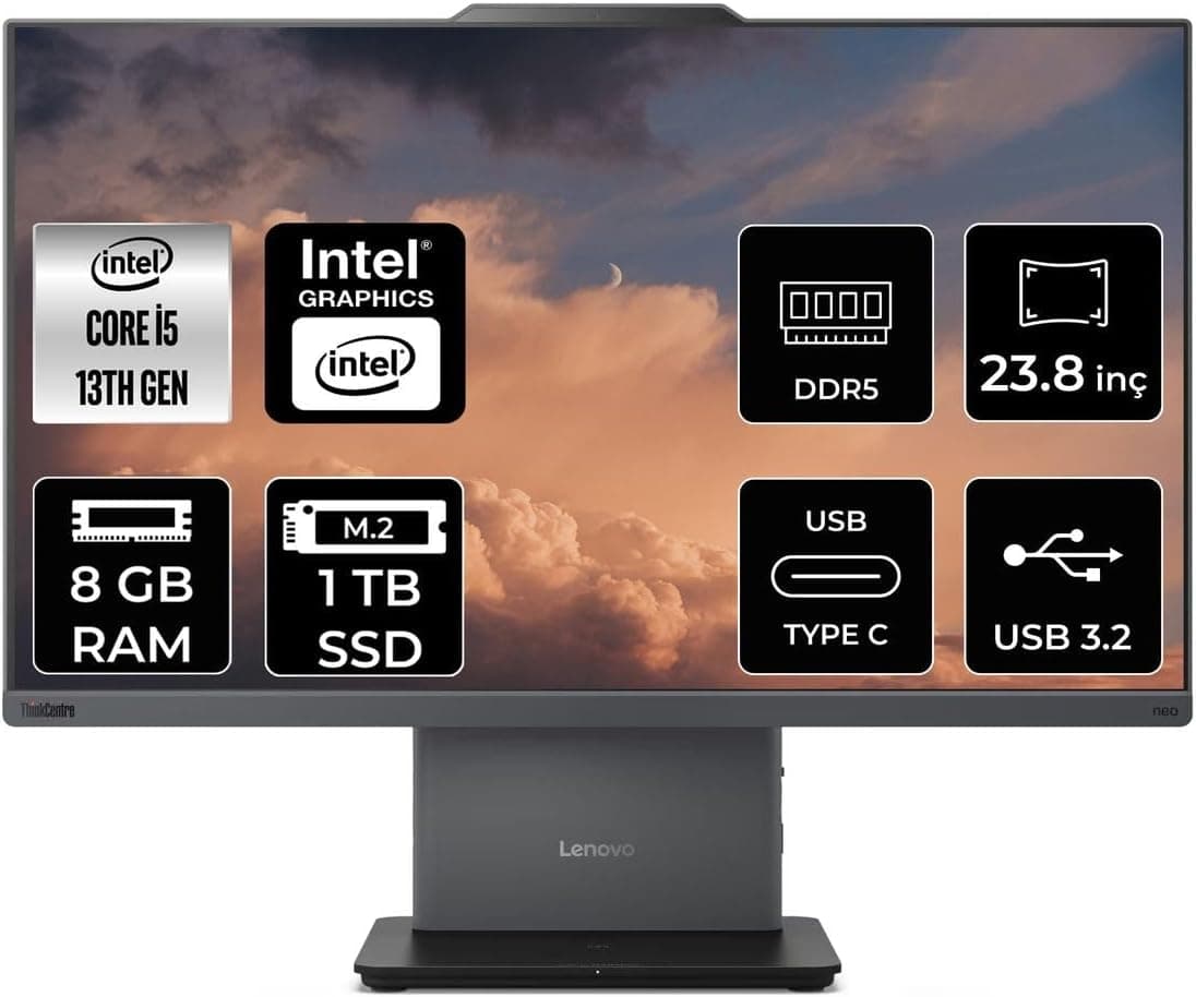 LENOVO ThinkCentre Neo 50a G5 i5 13420H 8GB DDR5 1TB SSD 23.8" FHD FDOS All in One & PER4 Bellek