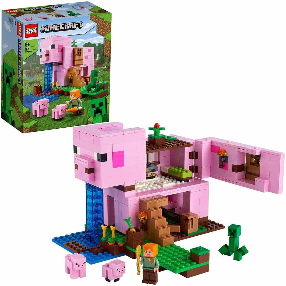 LEGO Minecraft Domuz Evi 21170-8 Yaş ve Üzeri Macera Oyunu Seven Çocuklar İçin Alex Minifigürü İçeren Yaratıcı Oyuncak Yapım Seti (490 Parça)
