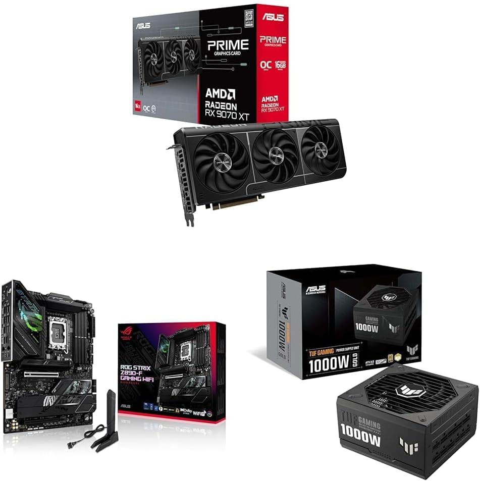 ASUS PRIME RX 9070 XT + ROG STRIX Z890-F GAMING WIFI + TUF Gaming 1000W PSU Bundle