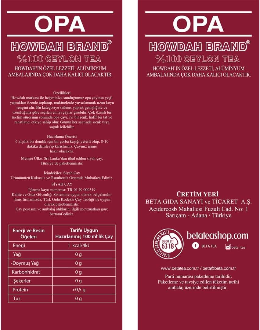 Beta Howdah Premium Siyah Çay 250 gr