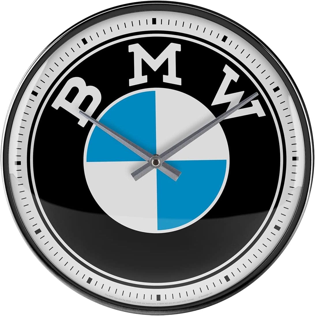 Nostalgic-Art Retro Duvar Saati Bmw Logosu – Araç Aksesuarları Hayranları İçin Hediye Fikri Büyük Mutfak Saati, Vintage Tasarım, Dekorasyon İçin 31 Cm