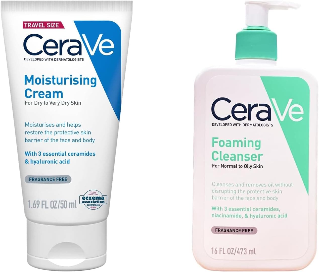 CeraVe Moisturising Cream - Nemlendirici Bakım Kremi 50ml ve CeraVe Köpüren Temizleyici Normal ve Yağlı Ciltler Seramid İçerikli Yüz Vücut 473 ml 3337875597357