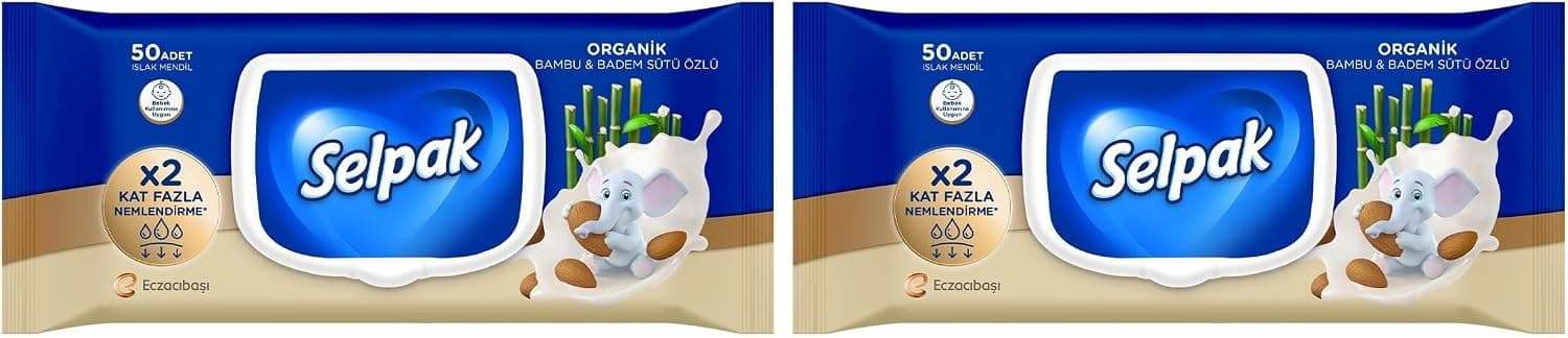 Selpak Organik Bambu Badem Sütlü Islak Mendil 1x50 2li paket