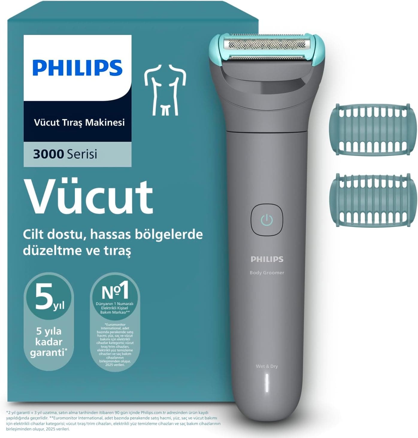 Philips 3000 Serisi Vücut Tıraş Makinesi, 3lü Cilt Koruma Sistemi, Islak&Kuru Kullanım, BG3480/15