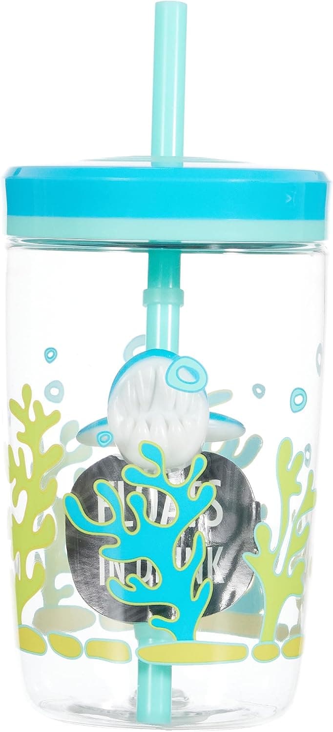 Contigo Yüzen Köpek Balığı Pipetli Tritan Bardak 470 ml, Mavi