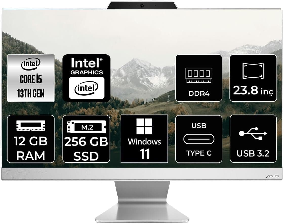 ASUS A3402 i5 1335U 12GB 256GB SSD 23.8" FHD W11P All In One Bilgisayar & Per4 Bellek