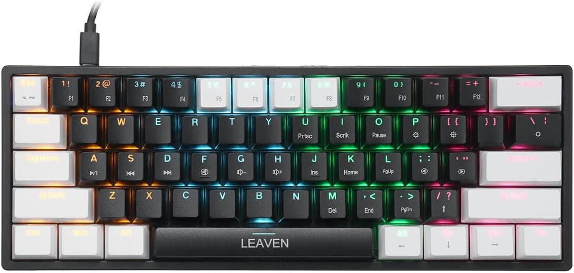Valkyrie Leaven K620 Blue Switch Mekanik Gaming Oyun Klavyesi RGB 61 Key Mavi Tuş Type-C Klavye Beyaz-Siyah