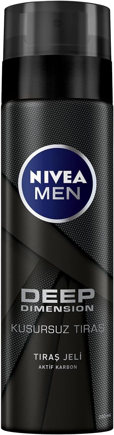 NIVEA MEN Erkek Tıraş Jeli Deep Dimension 200ml, Kusursuz Tıraş, Aktif Karbon, Kaygan Tıraş Deneyimi + NIVEA MEN Erkek Sprey Deodorant Deep Dimension Darkwood 150ml