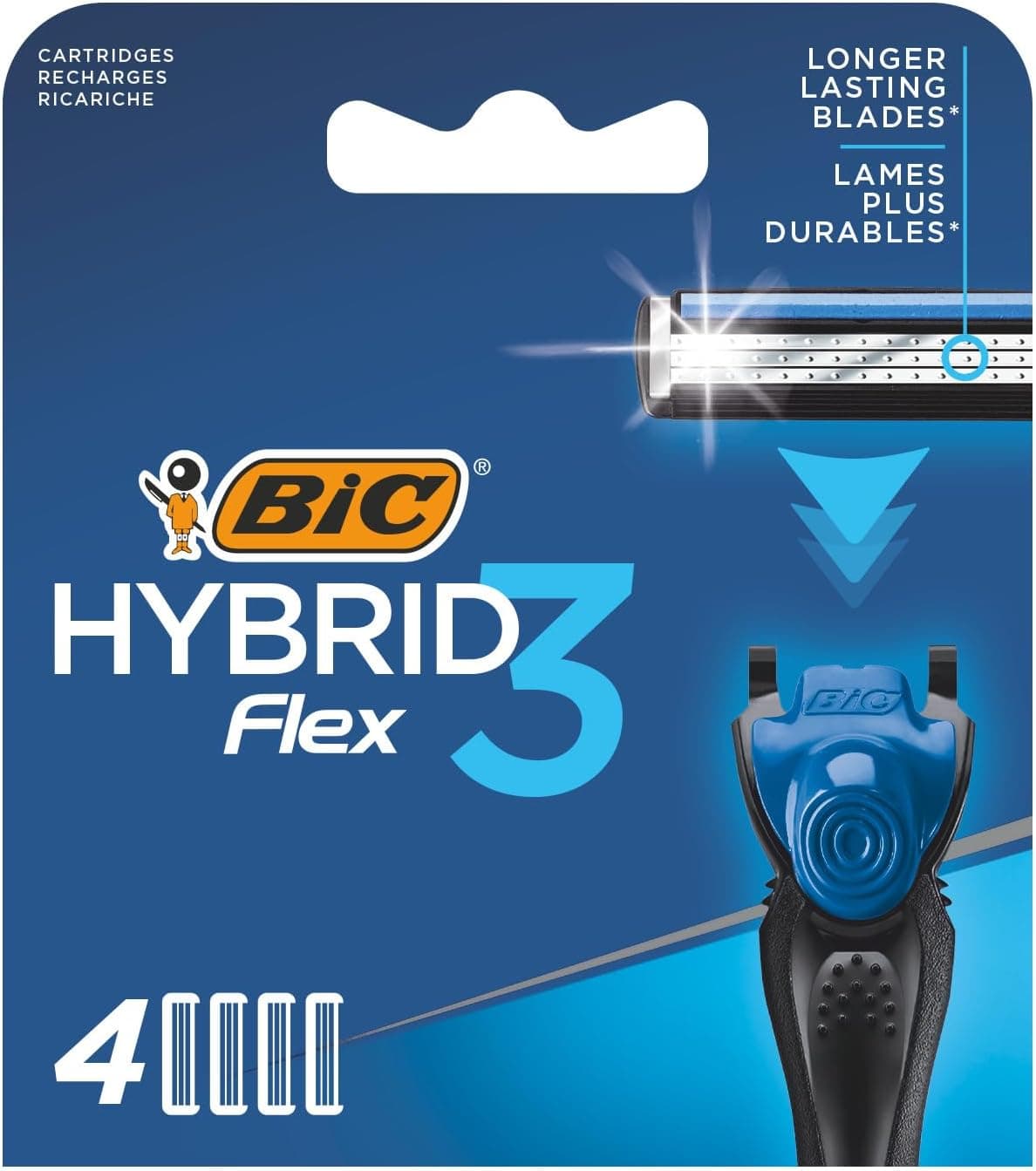 BIC Hybrid 3 Flex 4lü Yedek Tıraş Bıçağı Kartuşu, 3 Nano Teknolojik Titanyum Bıçak, E Vitaminli Geniş Kayganlaştırıcı Band