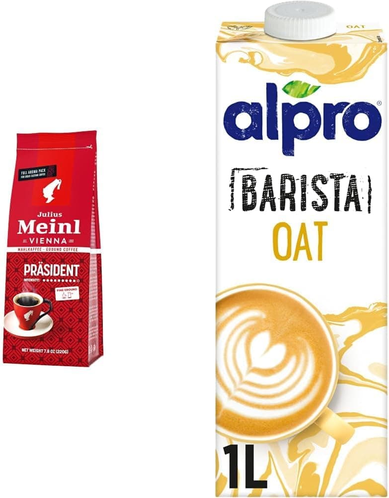 Julius Meinl Präsident Blend Öğütülmüş Filtre Kahve 220g ve Alpro Barista Yulaf İçecek 1L (2 Adet) | Kahve & Süt Alternatifi Bundle Seti