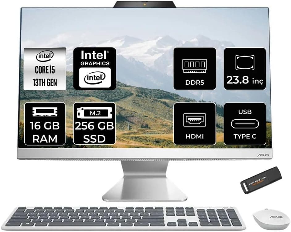 ASUS A3402WVAK i5 1335U 16GB DDR5 256GB SSD Intel Graphics 23.8" FHD FDOS Beyaz All in One & PER4