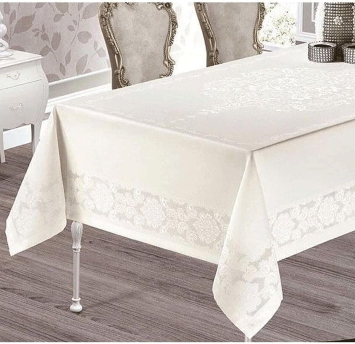 Jumbo 12 Kişilik Battal Boy Su Geçirmez Leke Tutmaz Masa Örtüsü 160x260 Cm Ekru