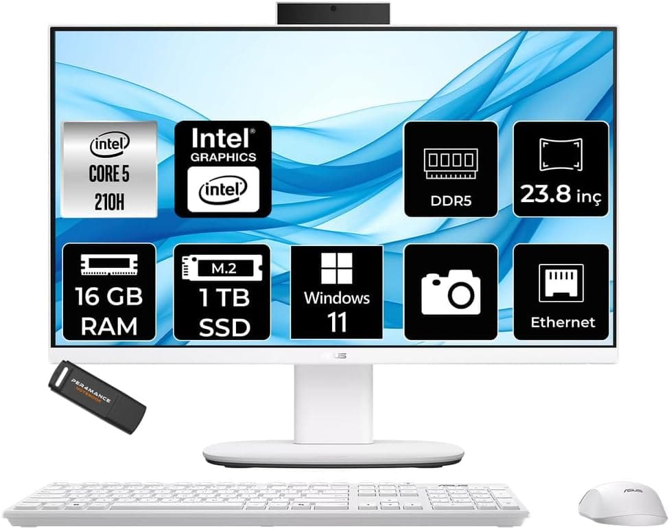 ASUS V440 Intel Core 5 210H 16GB 1TB SSD 23.8" FHD 100Hz W11P All in One Bilgisayar & PER4 USB 6249208706728