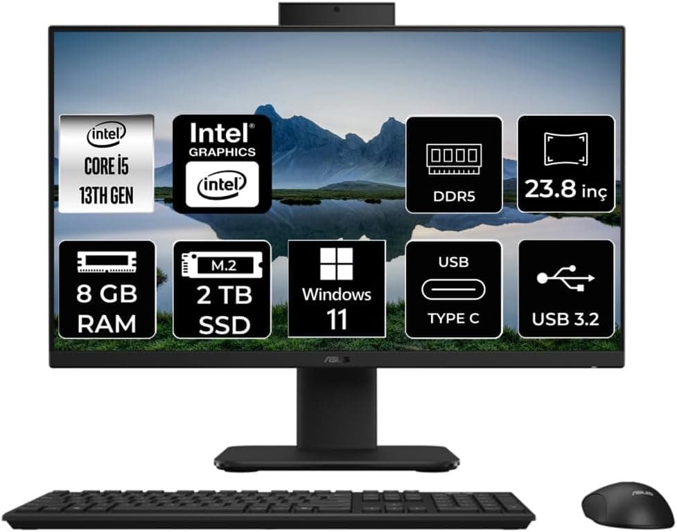 ASUS V440 Intel Core i5 13420H 8GB 2TB SSD 23.8" FHD W11H All in One Bilgisayar Siyah & USB Bellek