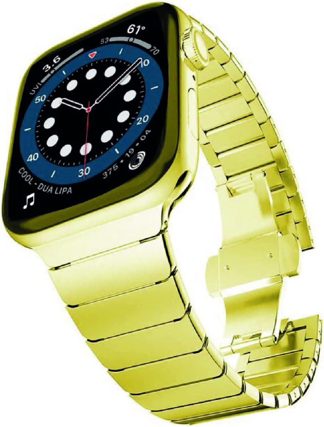 bause Apple Watch Tüm Seriler ile Uyumlu Balıksırtı Baklalı Paslanmaz Çelik Kordon (38-40-41 mm Gold)