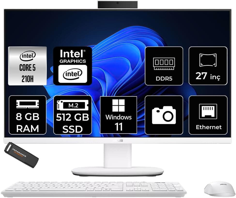ASUS V470 Intel Core 5 210H 8GB 512GB SSD 27" FHD 100Hz W11H All in One Bilgisayar & PER4 USB Bellek 2102970226455