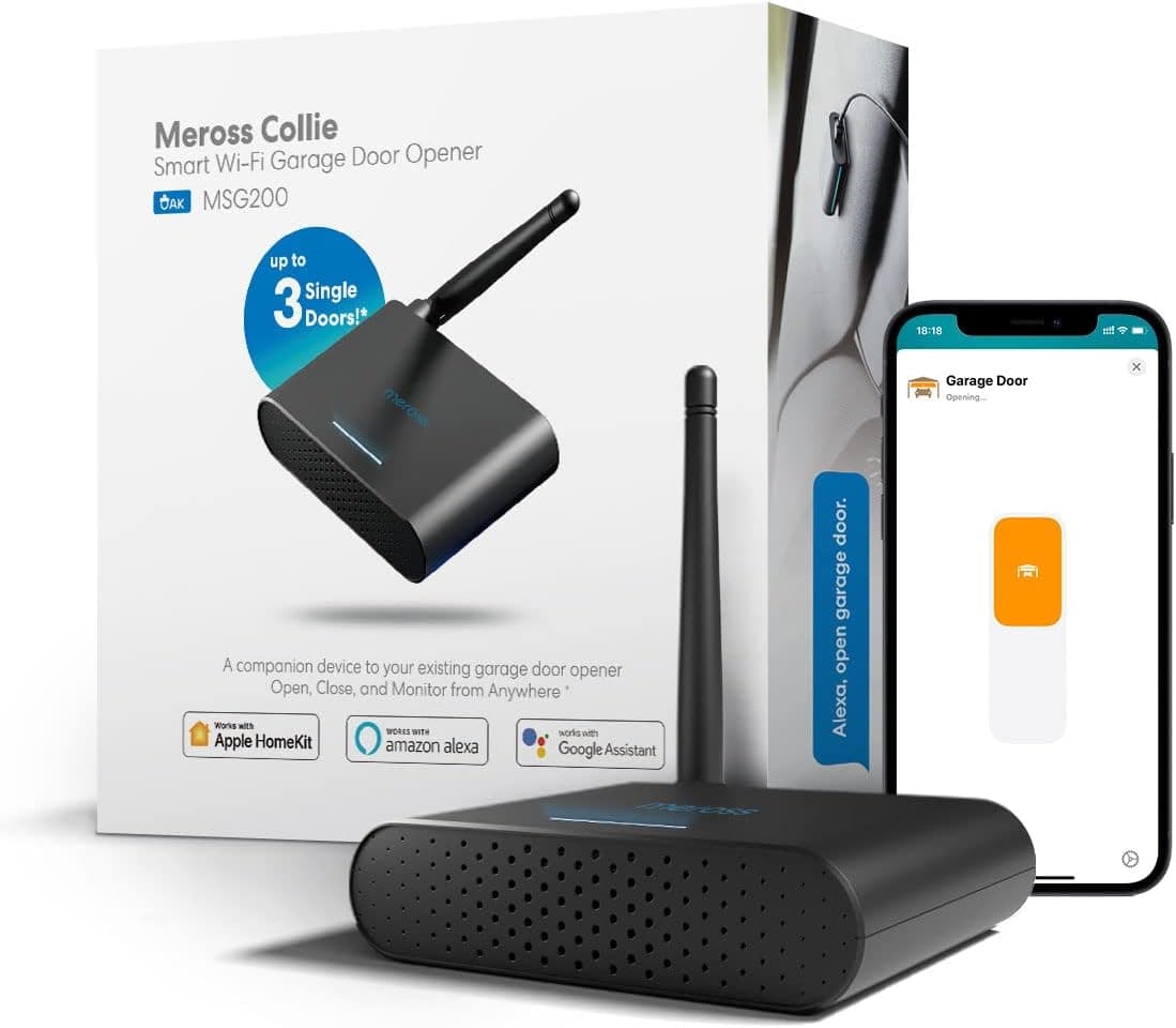 meross Akıllı garaj kapısı açacağı Apple HomeKit ile çalışır, harici anten ve 3 tek kapıya kadar, uygulama kontrolü, Siri ve Alexa ile uyumlu, Google Assistant 2,4 GHz